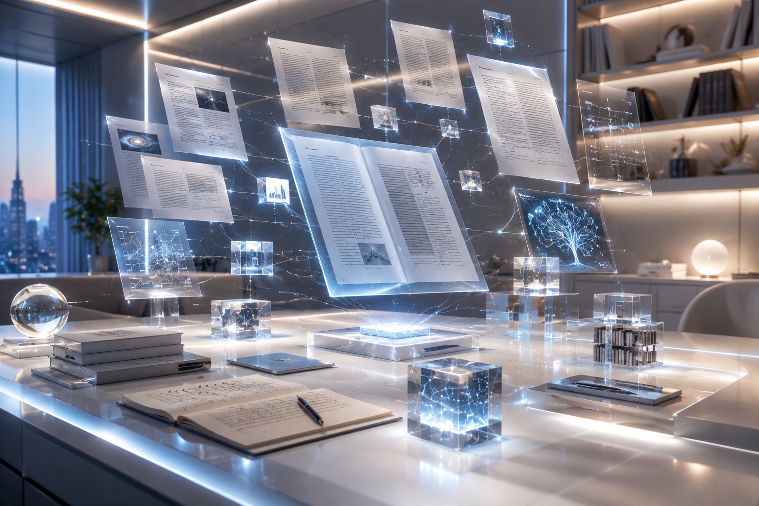 Modern AI blogging workspace with documents, writing ideas, and content planning for a ChatGPT tutorial.