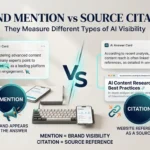Brand mention vs source citation showing the difference between AI brand visibility and website source references